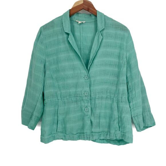 Eileen Fisher Linen Blazer Jacket size Medium Aqua Blue/Mint Green - Picture 4 of 10